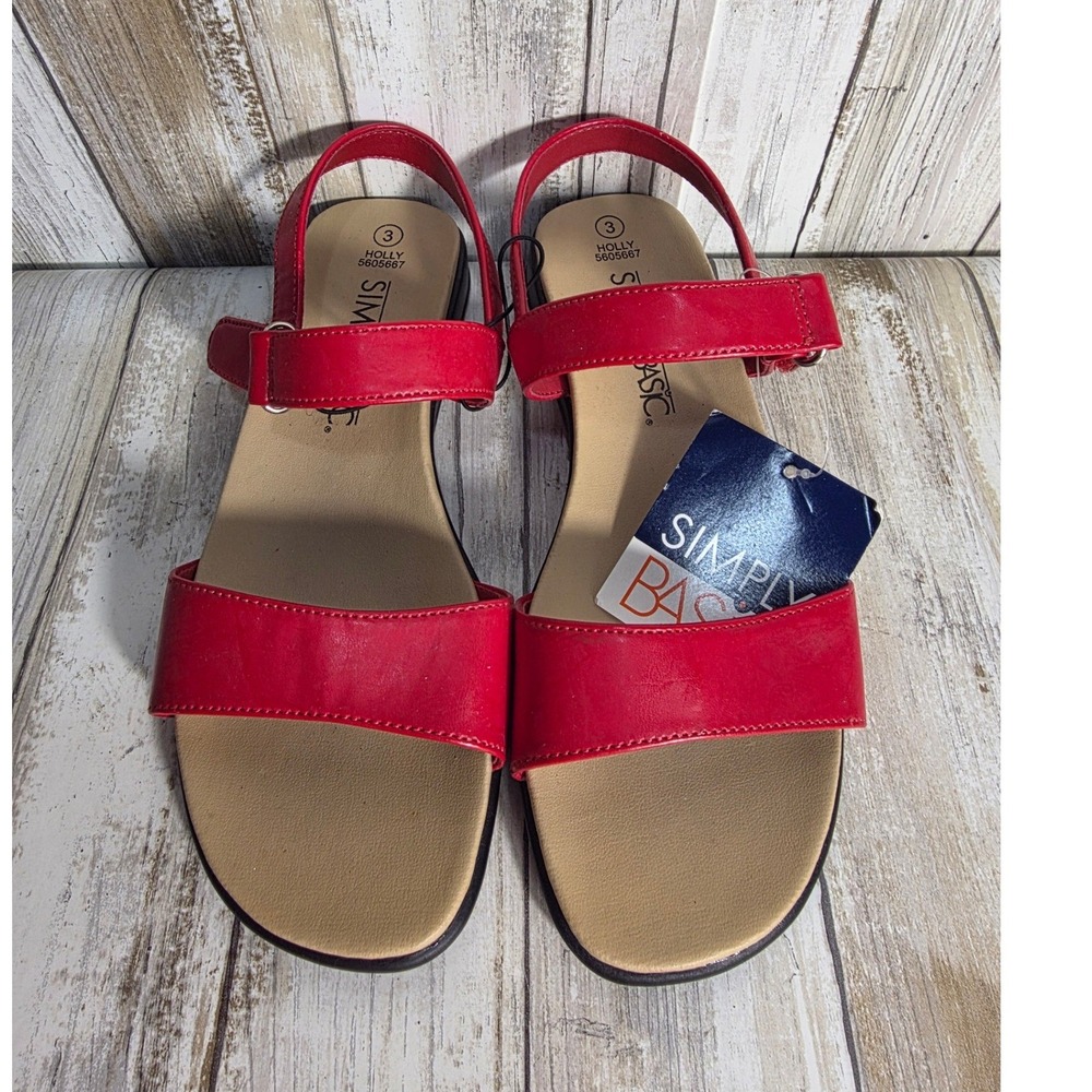 Simply Basic Holly Red Flat Sandals Women's Size 3 Adjustable Strap‎ - Picture 4 of 6